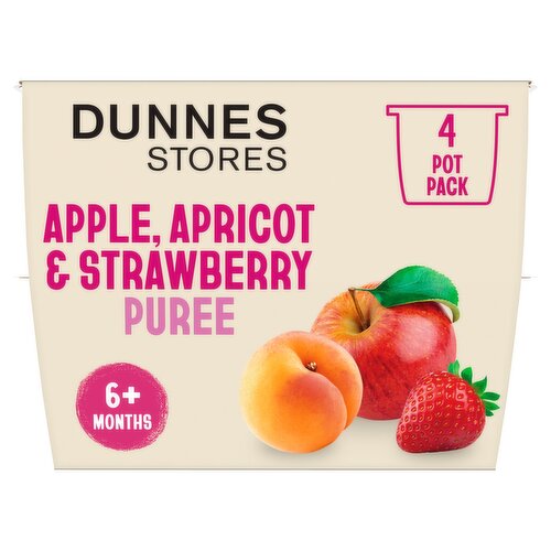 Dunnes Stores Apple, Apricot & Strawberry Puree 6+ Months 4 x 100g (400g)