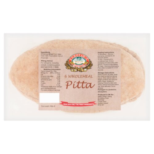 Eghoyan's Bakery Ltd 6 Wholemeal Pitta 360g