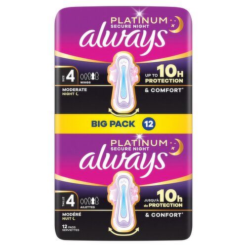 Always Platinum Sanitary Towels Moderate Flow Night (Size 4) 12 Pads