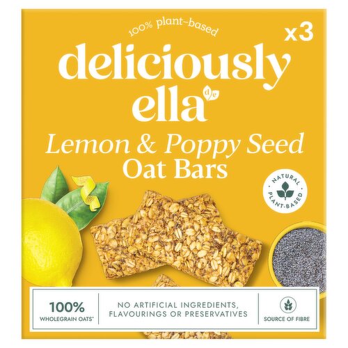 Deliciously Ella Lemon & Poppy Seed Oat Bars 3 x 50g