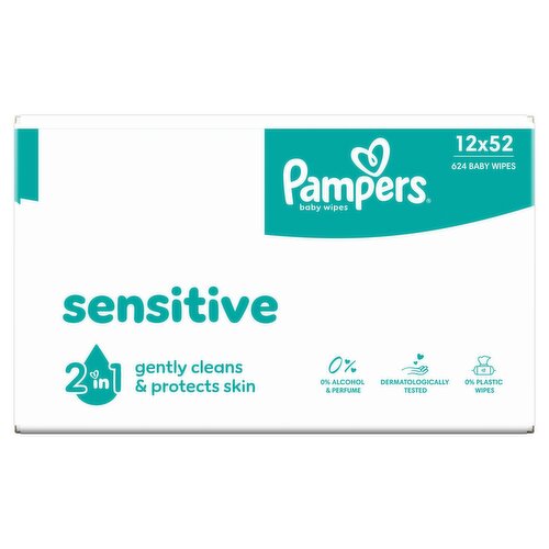Pampers Sensitive Baby Wipes Plastic Free, 624 Baby Wet Wipes