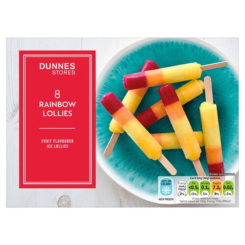 Dunnes Stores Fruit Flavoured Rainbow Ice Lollies 8 x 38g (304g)