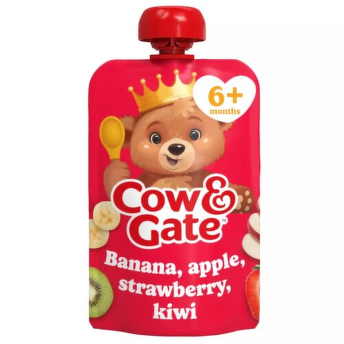 Cow & Gate Fruit Pouch Banana Apple Strawberry & Kiwi Baby Food Snack, 6+ Months, 100g