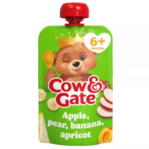 Cow & Gate Fruit Pouch Apple Pear Banana & Apricot Baby Food Snack, 6+ Months, 100g