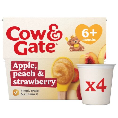 Cow & Gate Apple Peach & Strawberry Baby Food Fruit Pot , 6+ Months, 4x100g