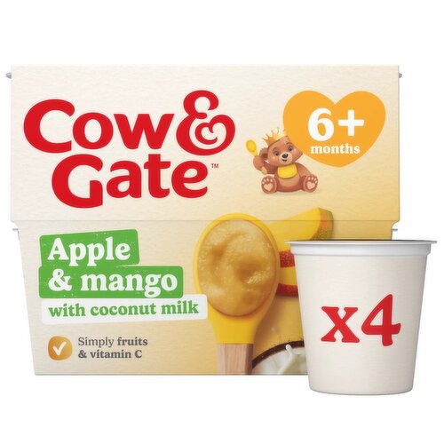 Cow & Gate Apple & Mango with Coconut Milk Baby Food Pot Multipack, 6+ Months, 4x95g