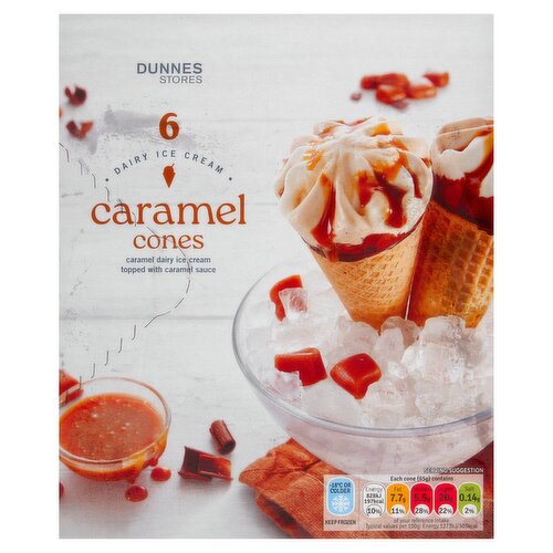 Dunnes Stores Dairy Ice Cream Caramel Cones 6 x 65g (390g)
