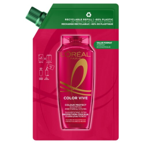 L'Oréal Paris Elvive Colour Protect Shampoo Refill Pouch, for Coloured & Highlighted Hair, 500ml