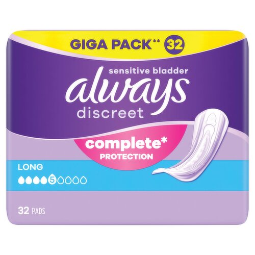 Always Discreet Incontinence Pads Women Long 32 Count