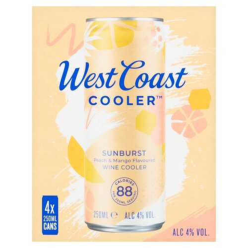 West Coast Cooler Sunburst Peach & Mango Flavoured Wine Cooler 4 x 250ml
