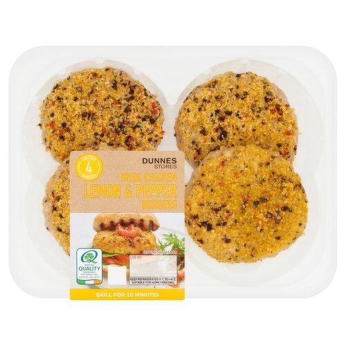 Dunnes Stores 4 Irish Chicken Lemon & Pepper Burgers 400g