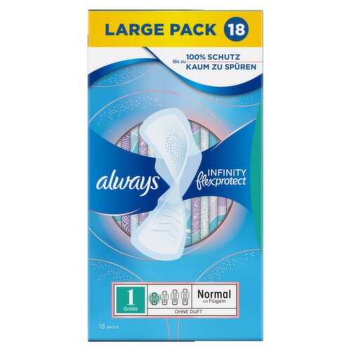 Always Infinity FlexProtect Sanitary Towels Normal (Size 1) With Wings 18 Pads