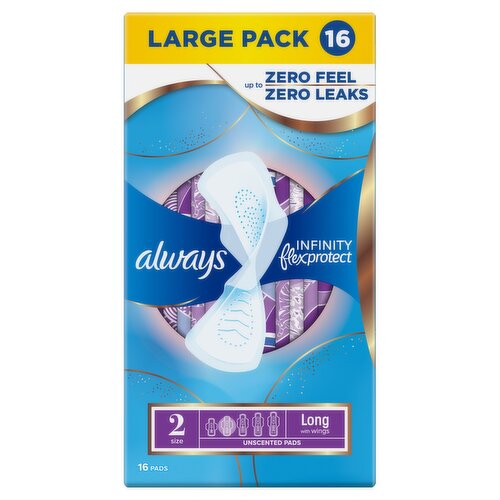 Always Infinity FlexProtect Sanitary Towels Long (Size 2) With Wings 16 Pads