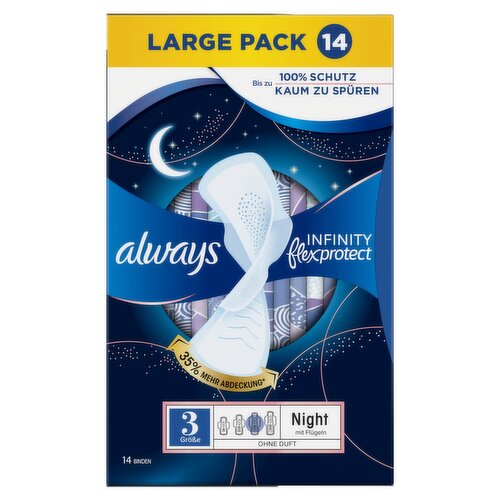 Always Infinity FlexProtect Sanitary Towels Night (Size 3) With Wings 14 Pads