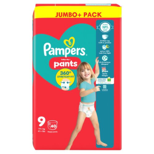 Pampers Baby-Dry Nappy Pants Size 9, 40 Nappies, 19kg+, Jumbo+ Pack