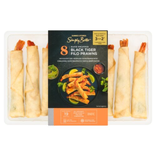 Dunnes Stores Simply Better 8 Hand Wrapped Black Tiger Filo Prawns 240g