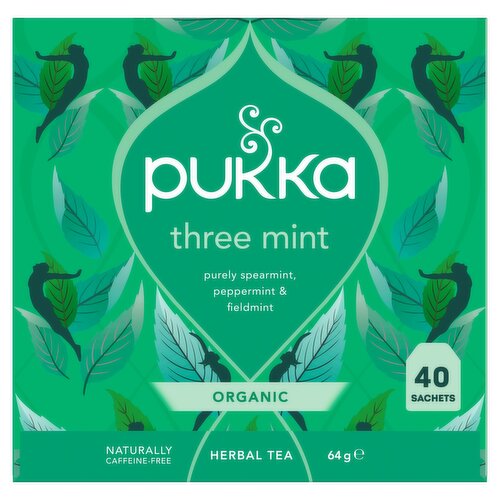 Pukka Three Mint Organic Herbal Tea 40 Sachets 64g