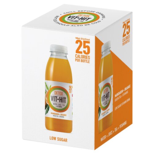 Vit Hit Detox Mandarin + Orange Low Sugar Vitamin Drink 4 x 500ml