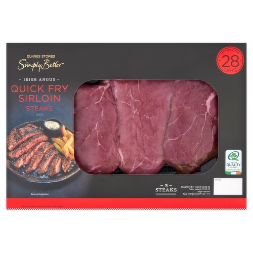 Dunnes Stores Simply Better 3 Irish Angus Quick Fry Sirloin Steaks 360g