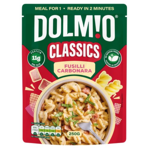 Dolmio Classics Carbonara Fusilli Microwave Instant Pasta Meal 250g