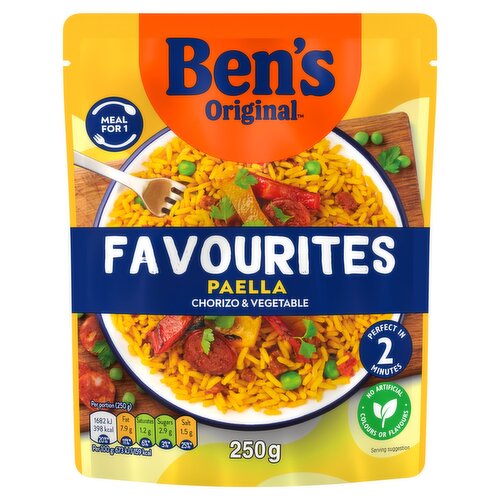 Bens Original Favourites Paella Chorizo and Vegetable Microwave Rice Instant Meal 250g