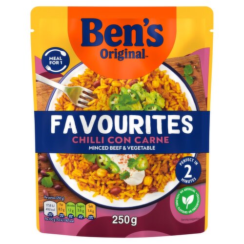 Bens Original Favourites Chilli con Carne Minced Beef and Vegetable Microwave Instant Meal 250g