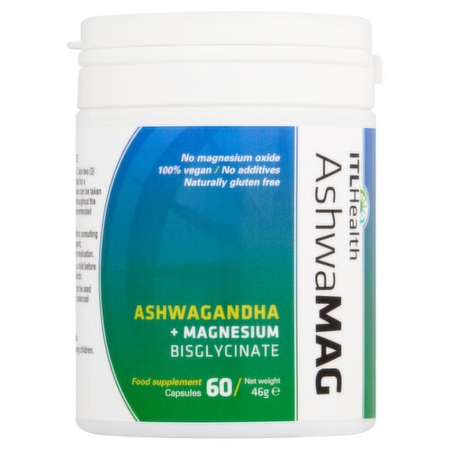 ITL Health Ashwa Mag Ashwagandha + Magnesium Bisglycinate Food Supplement 60 Capsules 46g