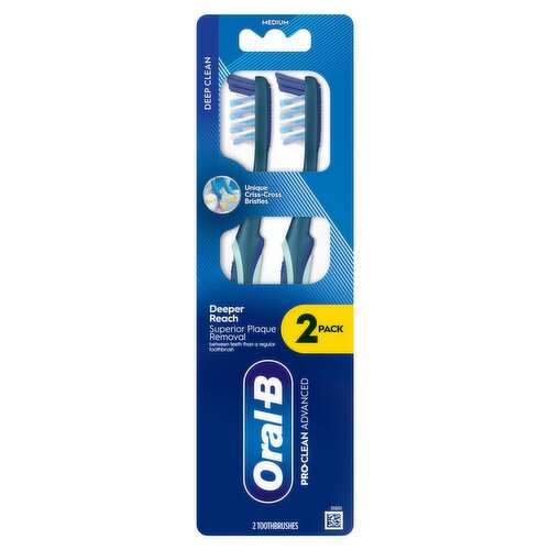 ORAL-B PRO-CLEAN ADVANCED Manual Toothbrush – Deep Cleaning & Plaque Removal –Medium, 2