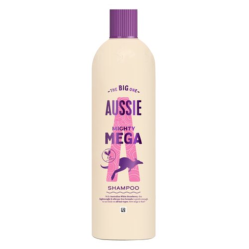 Aussie Mighty Mega Shampoo 400ml. Gently Cleansing Shampoo for Soft and Shiny Hair