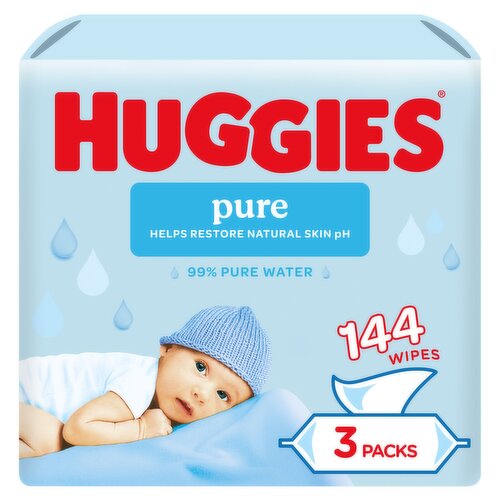 Huggies Pure Plastic Free Baby wipes - 3 packs of 48 wipes