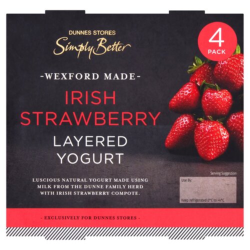 Dunnes Stores Simply Better Irish Strawberry Layered Yogurt 500g (4 x 125g)