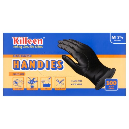 Killeen 100 Black Hygienic Handies Gloves 7 1/2 Medium