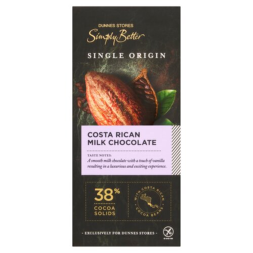 Dunnes Stores Simply Better Single Origin Costa Rican Milk Chocolate 100g