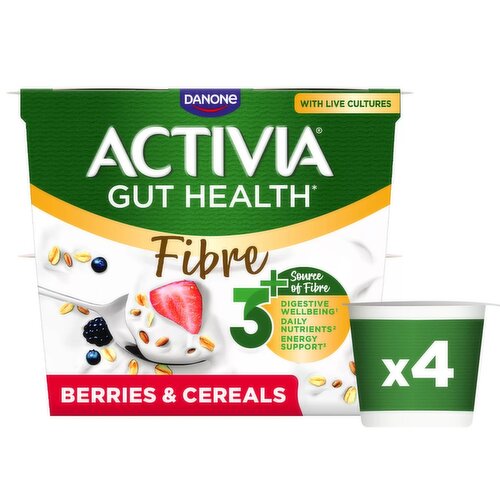 Activia Fibre Berries & Cereals Gut Health Breakfast Yoghurt Multipack 4x115g