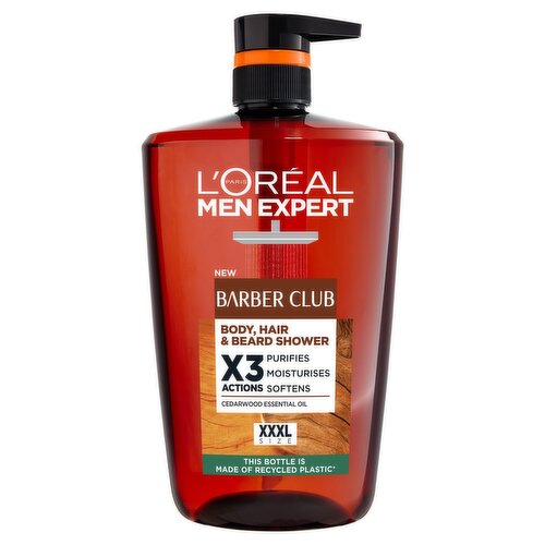 L'Oréal Men Expert Barber Club Shower Gel XXL. 3-in-1 Wash for Body, Hair & Beard. 1L.