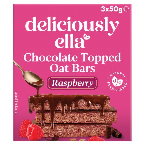Deliciously Ella Raspberry Chocolate Topped Oat Bars 3 x 50g