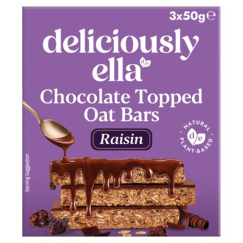 Deliciously Ella Raisin Chocolate Topped Oat Bars 3 x 50g