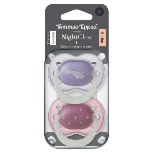 Tommee Tippee NightGlow Dummy, 0-6 Months, 2 Pack, Glow in the Dark