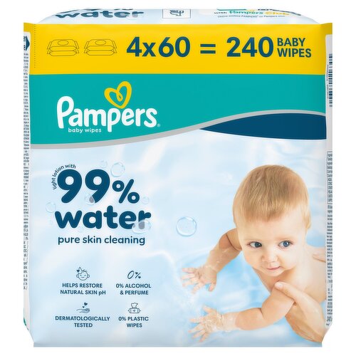 Pampers 99% Water Baby Wipes Plastic Free, 240 Baby Wet Wipes