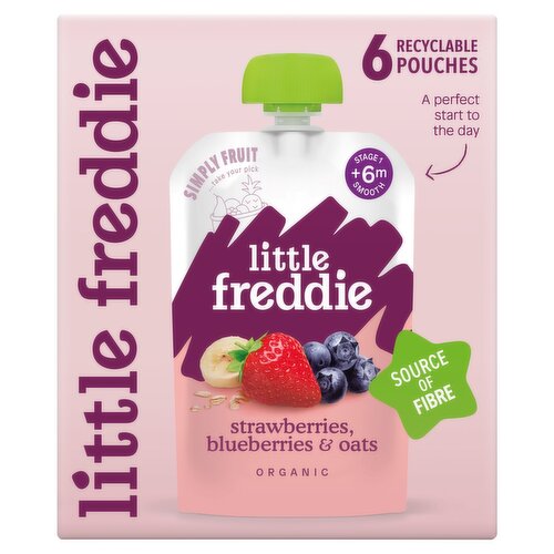 Little Freddie Organic Strawberries, Blueberries & Oats 1 +6m Smooth 6 x 100g (600g)