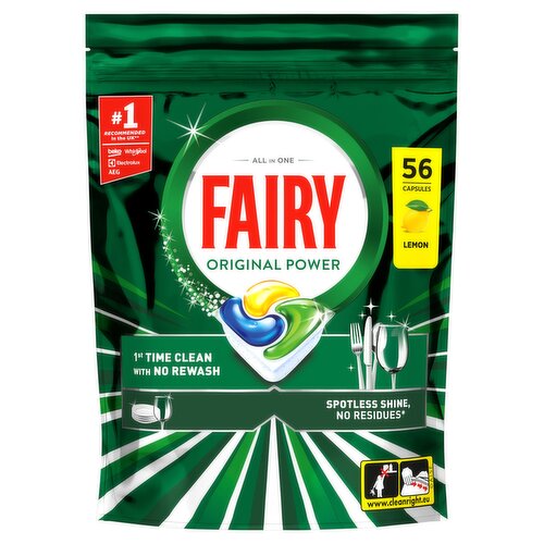Fairy Original Power Dishwasher Tablets, Lemon, 56 Capsules