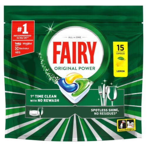 Fairy Original Power  Dishwasher Tablets, Lemon, 15 Capsules