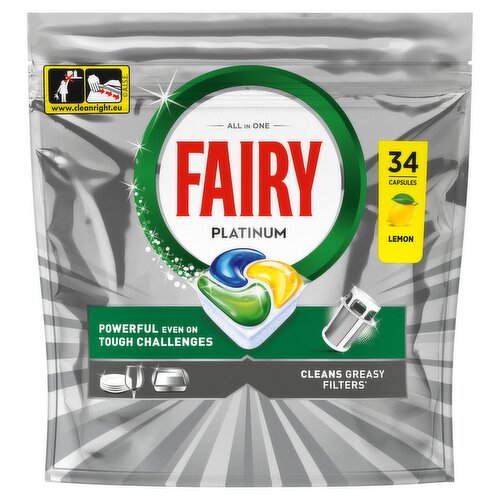 Fairy Platinum Dishwasher Tablets, Lemon, 34 Capsules