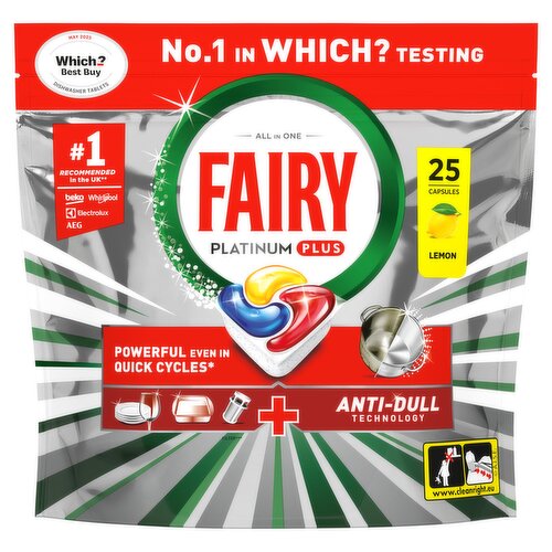 Fairy Platinum Plus Dishwasher Tablets, Lemon, 25 Capsules