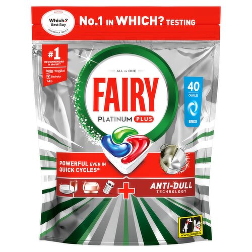 Fairy Platinum Plus  Dishwasher Tablets, Breeze, 40 Capsules