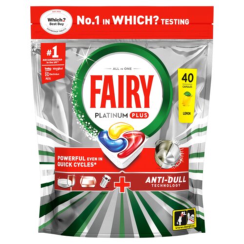 Fairy Platinum Plus Dishwasher Tablets, Lemon, 40 Capsules