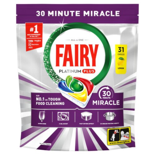 Fairy 30 Minute Miracle Platinum Plus Dishwasher Tablets 31 Capsules