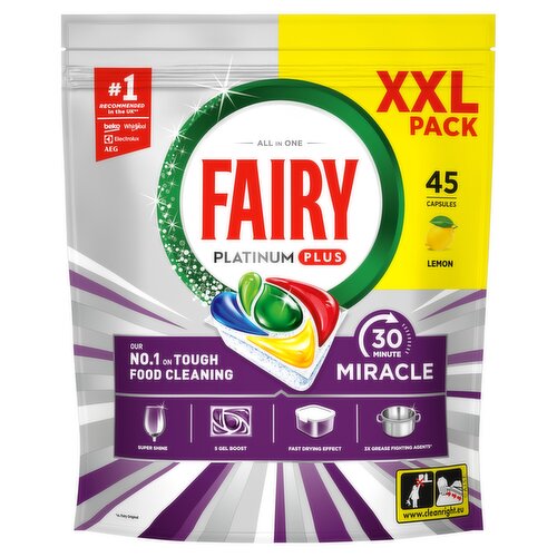 Fairy 30 Minute Miracle Platinum Plus Dishwasher Tablets 45 Capsules