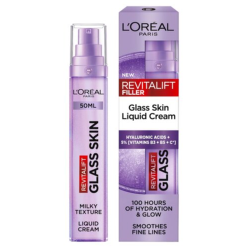 L'Oreal Paris Revitalift Filler Glass Skin Liquid Cream, Hybrid Serum-Moisturiser, 100H Hydration