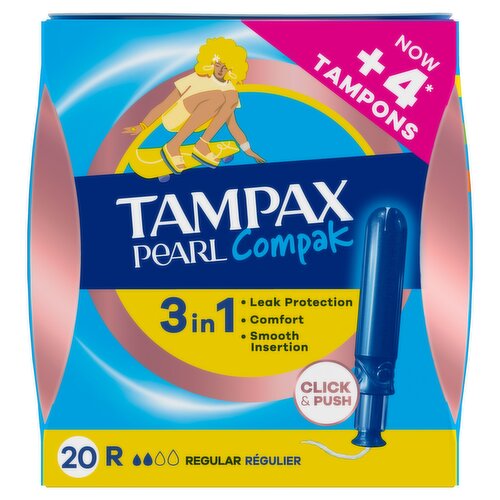 Tampax Pearl Compak Regular Tampons With Applicator x20